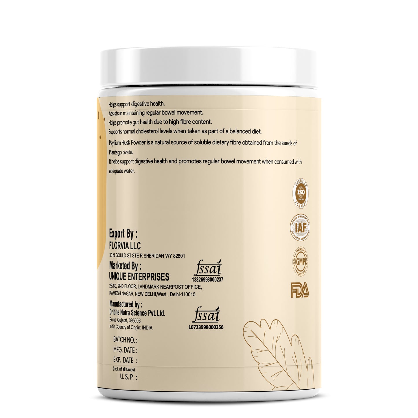 FLORVIA Psyllium Husk Powder for Digestion, Gut Health, Fiber & Weight Management