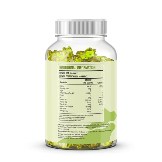 FLORVIA Apple Cider Vinegar Gummies with Folate & Vitamin B12 – 60 Gummies