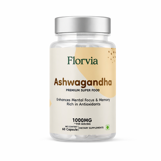 FLORVIA Ashwagandha Capsules for Stress Relief, Energy, Sleep & Mental Wellness – 60 Capsules