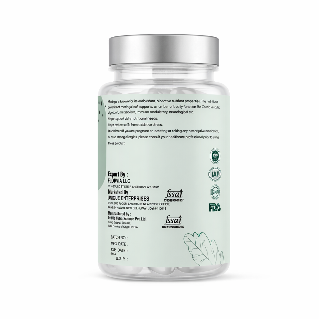 FLORVIA Moringa Capsules for Energy, Immunity, Brain Health & Daily Wellness – 60 Capsules